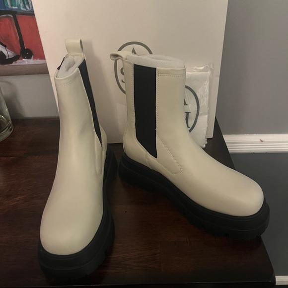 New ASH Elite Tofu Off-White Leather Platform Chelsea Womens Boots - Size 38 - Picture 3 of 8